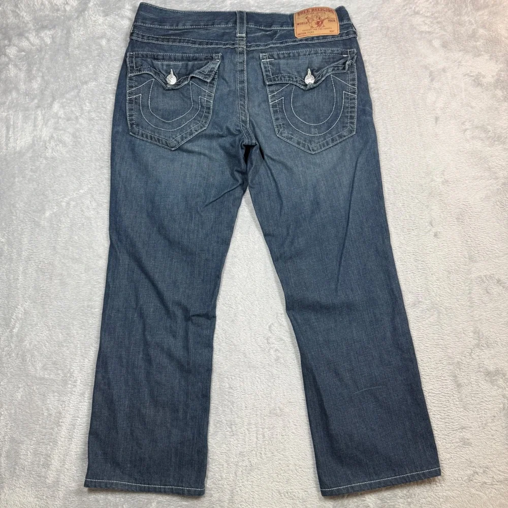 True Religion Ricky Jeans Men 34 (Fits 36x28) Blue Faded Whiskered Straight